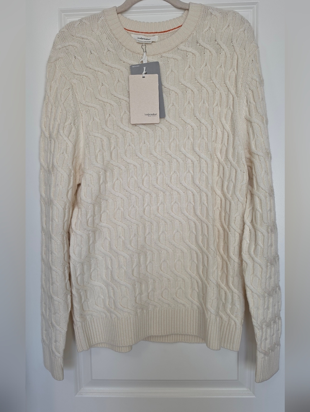 Icebreaker 100% Merino Wool Sweater Men L Cable Knit Crewneck Undyed Premium